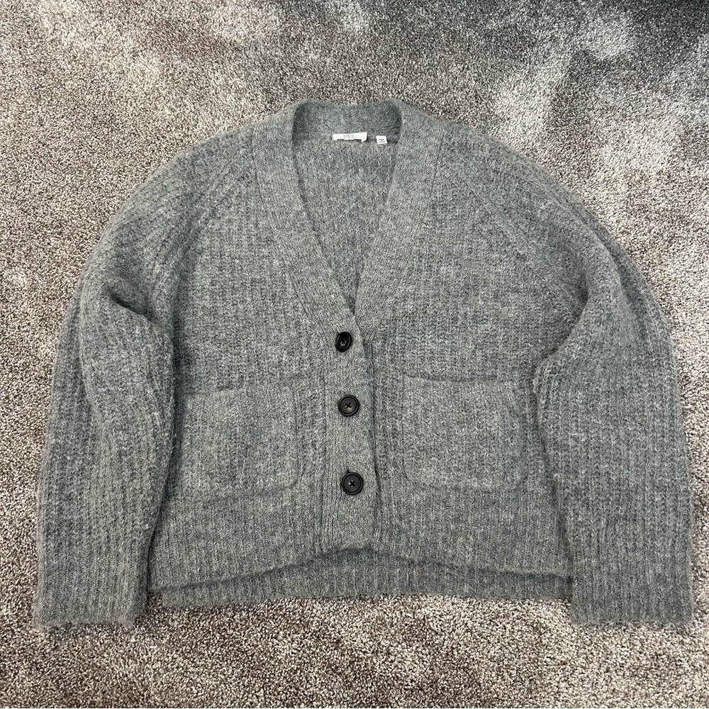 A.L.C The Cleveland Gray Knit Wool Alpaca Oversized Button Front Medium Cardigan